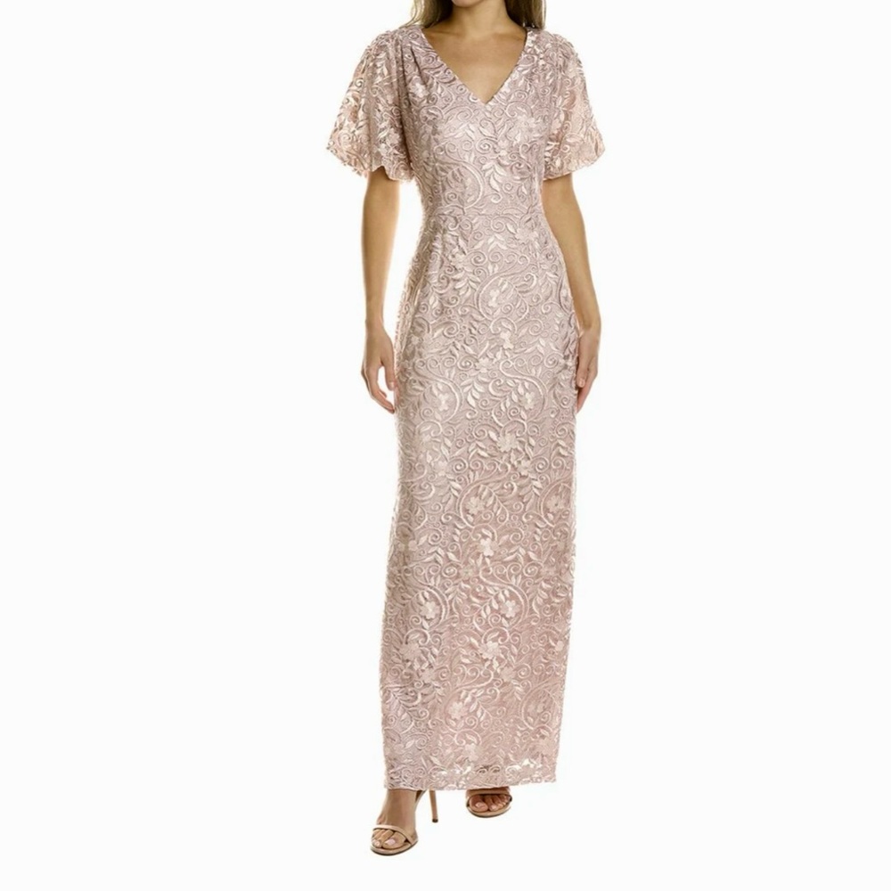 J S Collections River Puff Sleeve Column Gown - Blush - Size 14 unaltered